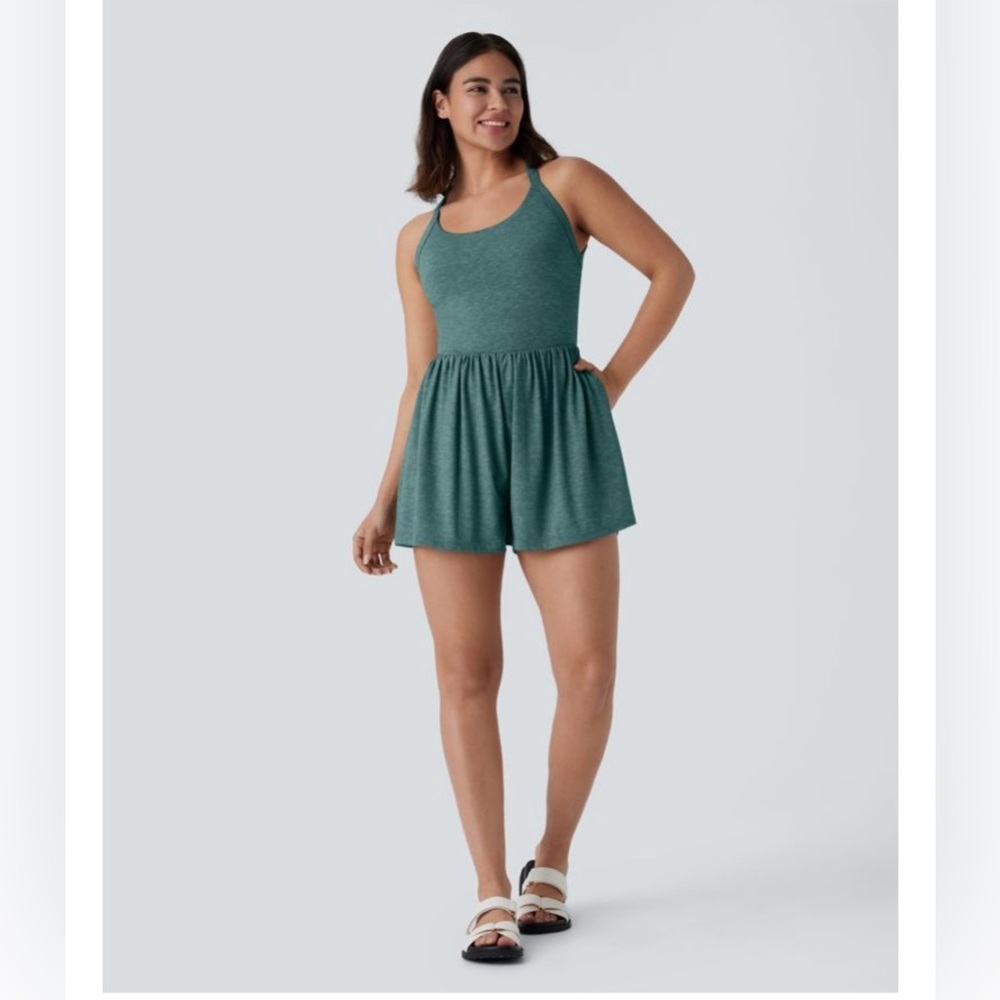 HALARA easy peazy Teal Green Sleeveless Romper - Picture 5 of 7